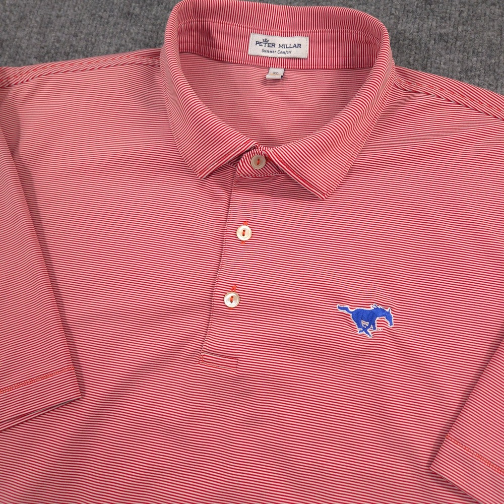 Peter Millar SMU Mustangs Summer Comfort Polo Shirt Mens XL Red White Striped